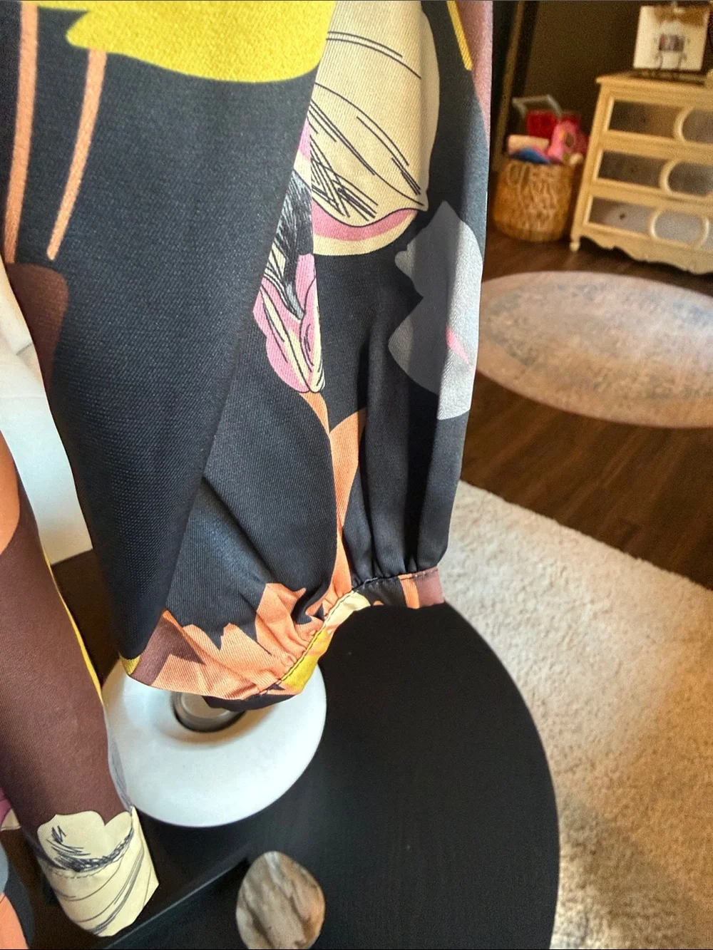 Ruffled Tie-Waist Floral Shirt Dress - Black Multi